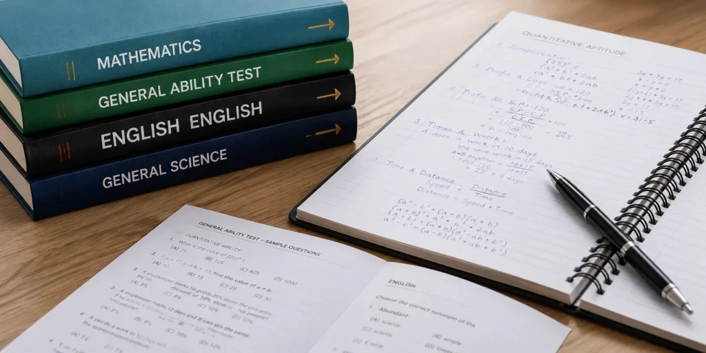 NDA study material covering Mathematics, English, General Ability Test and General Science